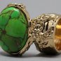 Arty Oval Ring Green Turquoise Neon Bronze Gemstone Gold Chunky Gem Knuckle Art Statement Size 6
