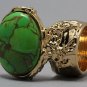 Arty Oval Ring Green Turquoise Neon Bronze Gemstone Gold Chunky Gem Knuckle Art Statement Size 10