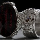 Arty Oval Ring Red Metallic Faceted Black Vintage Silver Chunky Knuckle Art Statement Size 9