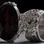 Arty Oval Ring Red Metallic Faceted Black Vintage Silver Chunky Knuckle Art Statement Size 9