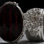 Arty Oval Ring Red Metallic Faceted Black Vintage Silver Chunky Knuckle Art Statement Size 9