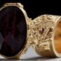 Arty Oval Ring Red Metallic Faceted Black Vintage Gold Chunky Knuckle Art Statement Size 6