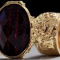 Arty Oval Ring Red Metallic Faceted Black Vintage Gold Chunky Knuckle Art Statement Size 6