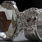 Arty Oval Ring Crystal Glass Faceted Czech Vintage Silver Chunky Knuckle Art Statement Size 9