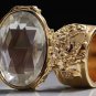 Arty Oval Ring Crystal Glass Faceted Czech Vintage Gold Chunky Knuckle Art Statement Size 4.5