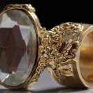 Arty Oval Ring Crystal Glass Faceted Czech Vintage Gold Chunky Knuckle Art Statement Size 10