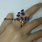 Arty Dots Ring Royal Blue Gold Knuckle Art Chunky Armor Statement Jewelry Avant Garde Size 6