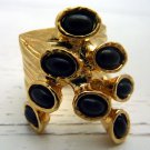 Arty Dots Ring Black Gold Knuckle Art Chunky Armor Statement Jewelry Avant Garde Fashion Size 6