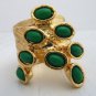 Arty Dots Ring Green Gold Knuckle Art Chunky Armor Statement Jewelry Avant Garde Fashion Size 6