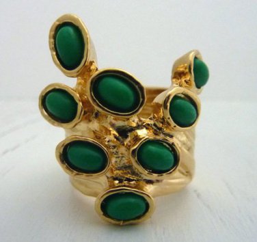 Arty Dots Ring Green Gold Knuckle Art Chunky Armor Statement Jewelry Avant Garde Fashion Size 6.5