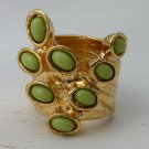 Arty Dots Ring Sage Green Gold Knuckle Art Chunky Armor Statement Jewelry Avant Garde Size 6.5