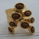 Arty Dots Ring Cocoa Brown Gold Knuckle Art Chunky Armor Statement Jewelry Avant Garde Size 6.5