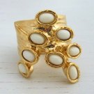 Arty Dots Ring Ivory Gold Knuckle Art Chunky Armor Statement Jewelry Avant Garde Fashion Size 6