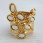 Arty Dots Ring Ivory Gold Knuckle Art Chunky Armor Statement Jewelry Avant Garde Fashion Size 6.5