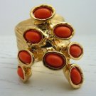 Arty Dots Ring Coral Gold Knuckle Art Chunky Armor Statement Jewelry Avant Garde Fashion Size 6