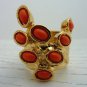 Arty Dots Ring Coral Gold Knuckle Art Chunky Armor Statement Jewelry Avant Garde Fashion Size 6.5