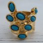 Arty Dots Ring Turquoise Gold Knuckle Art Chunky Armor Statement Jewelry Avant Garde Size 6