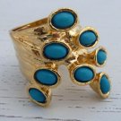 Arty Dots Ring Turquoise Gold Knuckle Art Chunky Armor Statement Jewelry Avant Garde Size 6.5