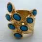 Arty Dots Ring Turquoise Gold Knuckle Art Chunky Armor Statement Jewelry Avant Garde Size 6.5