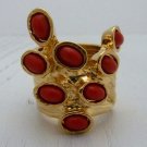 Arty Dots Ring Red Gold Knuckle Art Chunky Armor Statement Jewelry Avant Garde Fashion Size 6