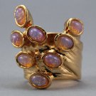 Arty Dots Ring Fire Opal Pink Amber Gold Knuckle Art Statement Jewelry Avant Garde Fashion Size 6.5