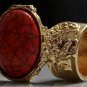 Arty Oval Ring Coral Orange Black Gold Knuckle Art Chunky Armor Avant Garde Statement Size 6