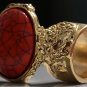 Arty Oval Ring Coral Orange Black Gold Knuckle Art Chunky Armor Avant Garde Statement Size 10