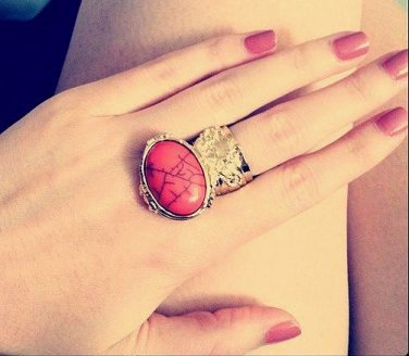 Arty Oval Ring Coral Orange Black Gold Knuckle Art Chunky Armor Avant Garde Statement Size 10