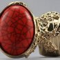 Arty Oval Ring Coral Orange Black Gold Knuckle Art Chunky Armor Avant Garde Statement Size 10
