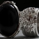 Arty Oval Ring Black Matte Silver Knuckle Art Chunky Artsy Armor Avant Garde Statement Size 8