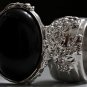Arty Oval Ring Black Matte Silver Knuckle Art Chunky Artsy Armor Avant Garde Statement Size 8.5