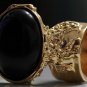 Arty Oval Ring Black Matte Gold Knuckle Art Chunky Artsy Armor Avant Garde Statement Size 4.5