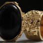 Arty Oval Ring Black Matte Gold Knuckle Art Chunky Artsy Armor Avant Garde Statement Size 10
