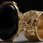 Arty Oval Ring Black Matte Gold Knuckle Art Chunky Artsy Armor Avant Garde Statement Size 10