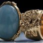 Arty Oval Ring Blue Gold Flecks Chunky Knuckle Art Statement Jewelry Avant Garde Fashion Size 4.5