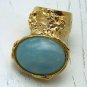 Arty Oval Ring Blue Gold Flecks Chunky Knuckle Art Statement Jewelry Avant Garde Fashion Size 4.5