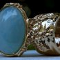 Arty Oval Ring Blue Gold Flecks Chunky Knuckle Art Statement Jewelry Avant Garde Fashion Size 4.5