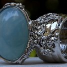 Arty Oval Ring Blue Gold Flecks Chunky Silver Knuckle Art Statement Jewelry Avant Garde Size 9