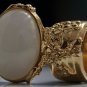 Arty Oval Ring White Gold Flecks Chunky Knuckle Art Statement Jewelry Avant Garde Fashion Size 4.5