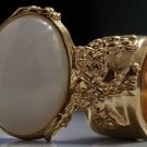 Arty Oval Ring White Gold Flecks Chunky Knuckle Art Statement Jewelry Avant Garde Fashion Size 10