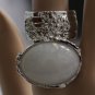 Arty Oval Ring White Gold Flecks Chunky Silver Knuckle Art Statement Jewelry Avant Garde Size 8.5