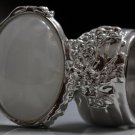 Arty Oval Ring White Gold Flecks Chunky Silver Knuckle Art Statement Jewelry Avant Garde Size 9