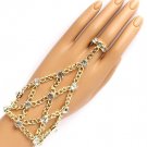 Hand Chain & Ring Combo Gold Crystals Slave Bracelet Body Jewelry Evening Prom Bridal Fashion