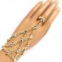Hand Chain & Ring Combo Gold Crystals Slave Bracelet Body Jewelry Evening Prom Bridal Fashion
