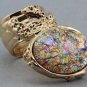 Arty Oval Ring Red Opal Vintage Glass Gold Chunky Knuckle Art Designer Statement Jewelry Size 4.5