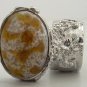 Arty Oval Ring Amber White Vintage Glass Silver Chunky Knuckle Art Statement Avant Garde Size 5