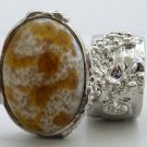 Arty Oval Ring Amber White Vintage Glass Silver Chunky Knuckle Art Statement Avant Garde Size 8