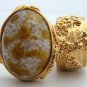 Arty Oval Ring Amber White Vintage Glass Gold Chunky Knuckle Art Statement Avant Garde Size 10
