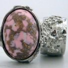 Arty Oval Ring Pink White Mottled Silver Chunky Knuckle Art Statement Jewelry Avant Garde Size 6