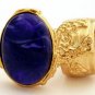 Arty Oval Ring Dark Purple Marble Vintage Gold Knuckle Art Armor Avant Garde Statement Size 10
